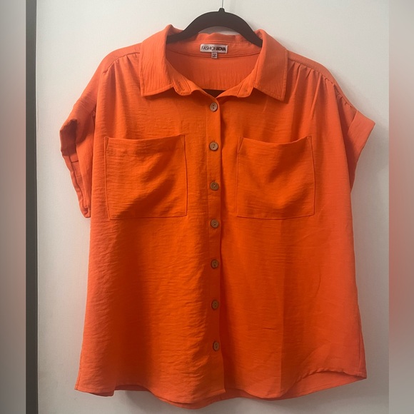 Oversized orange Button down blouse from Fashion Nova - Picture 7 of 11